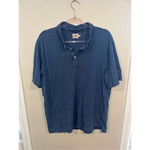 Mens Faherty Navy Blue Striped Short Sleeve Movement Polo XL - Picture 1 of 5